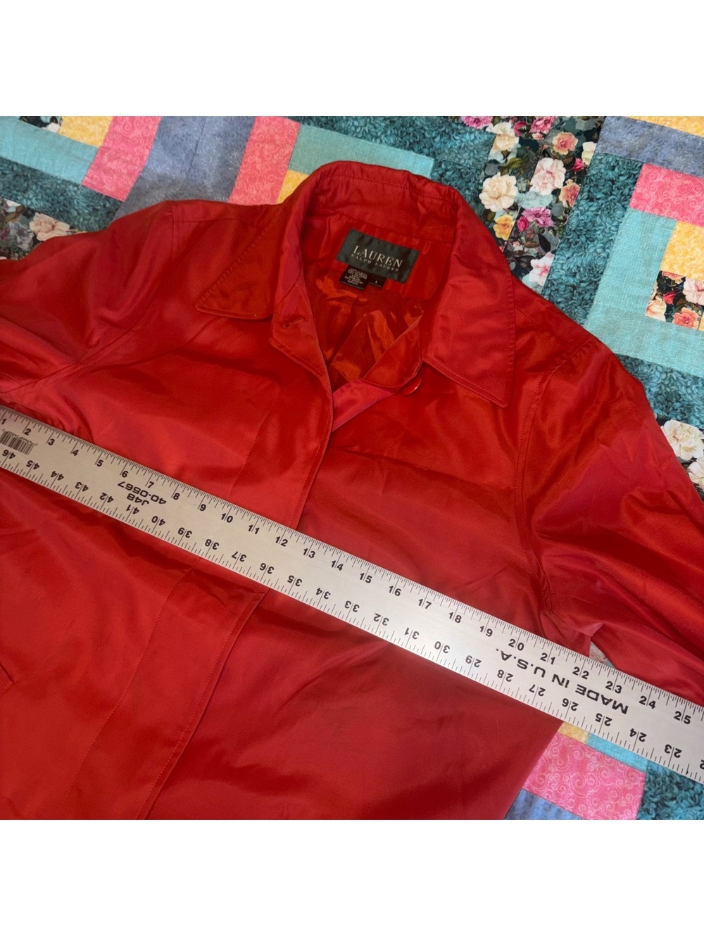Lauren Ralph Lauren Vintage Red Polyester Trench Coat, Woman’s Size Large - Picture 7 of 9